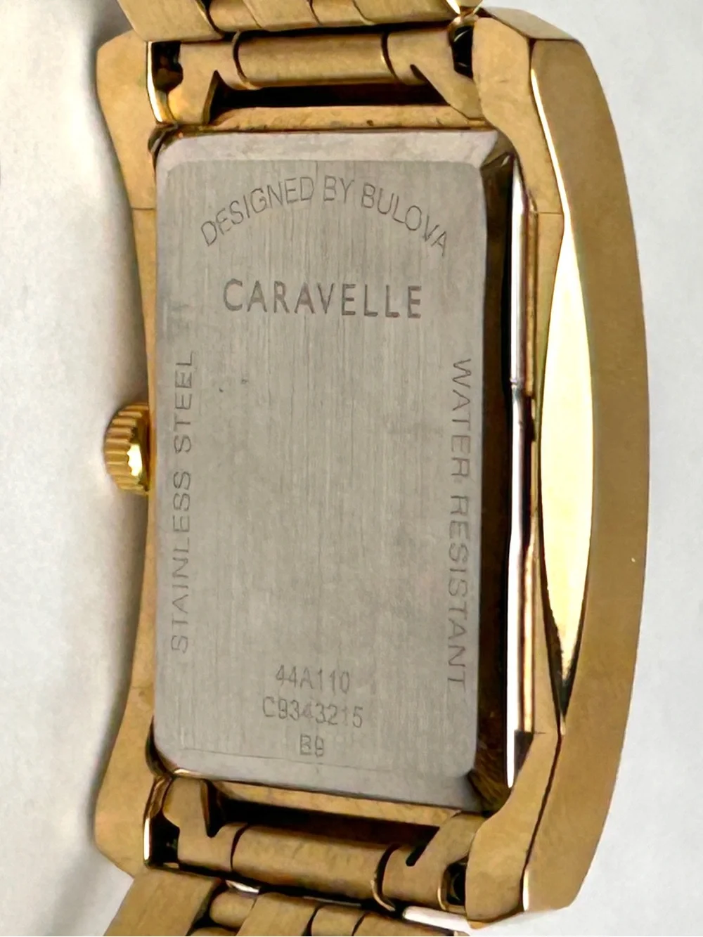Caravelle by Bulova Men’s Gold Tone Rectangular Bracelet Watch Black dial 44A110